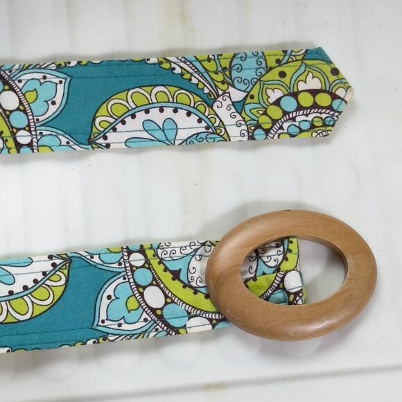 VERA BRADLEY Reversible Fabric Belt Wooden Buckle Blue & Green Floral Patterns - Picture 7 of 11